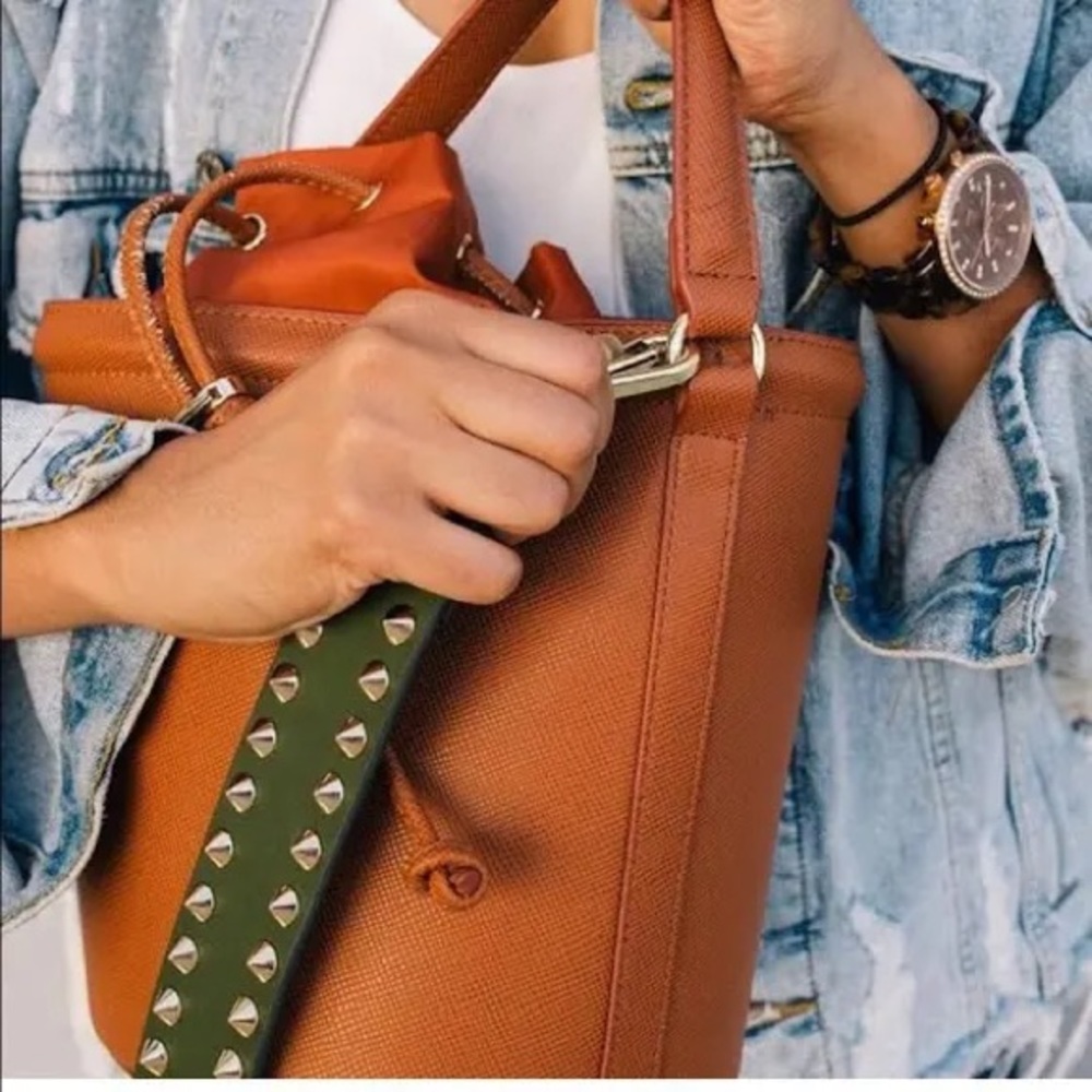 Qty: 2 Leather Green Studded Purse Straps